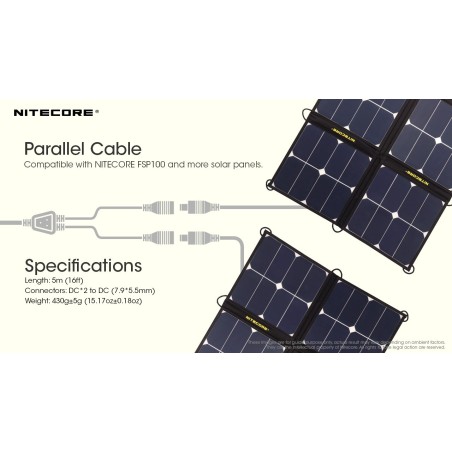 Câble d'Extension Parallèle Nitecore pour Panneau Solaire FSP100