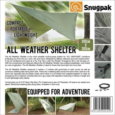 Bâche Tout Temps 3 x 3m, vert militaire - Snugpak