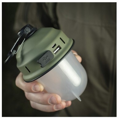 Lanterne bivouac M-TAC Rechargeable USB - (avec imitation feu-flamme) - vert militaire